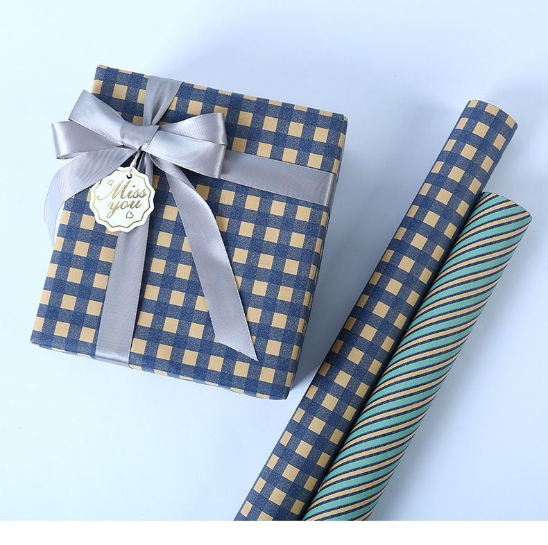 Birthday Retro Stripe Plaid Kraft Paper Party Gift Wrapping Supplies display picture 2