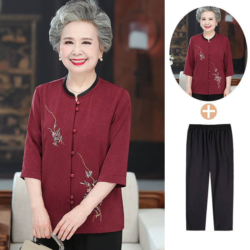 Бабушка летняя одежда кардиган с средним рукавом одежда Мама миссис летняя рубашка 70 лет 80 лет старше 90 лет пожилой костюм