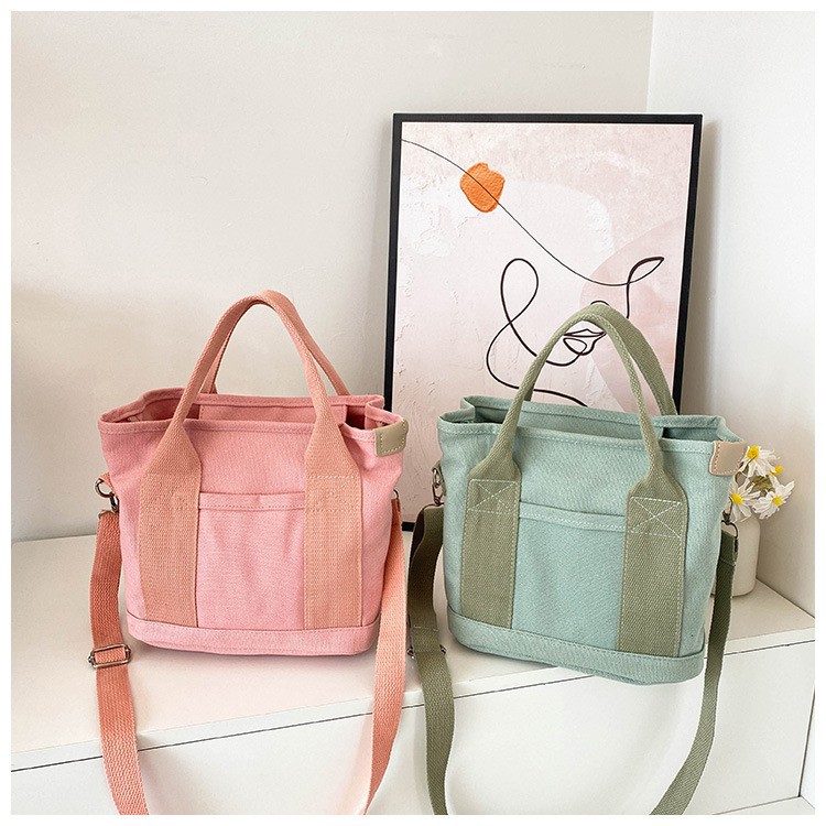 日系千层帆布单肩手提斜挎包大容量学生多隔层通勤包外出小拎包女