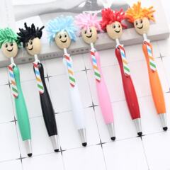 かわいいぬいぐるみヘッドボールペン三次元漫画スマイリーフェイスタッチスクリーンペン学生ギフトペン印刷可能なロゴ
