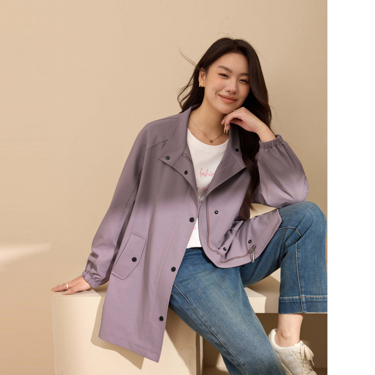 【百搭中长款风衣】纤莉秀大码女装个性潮流外套胖mm2025秋装新款