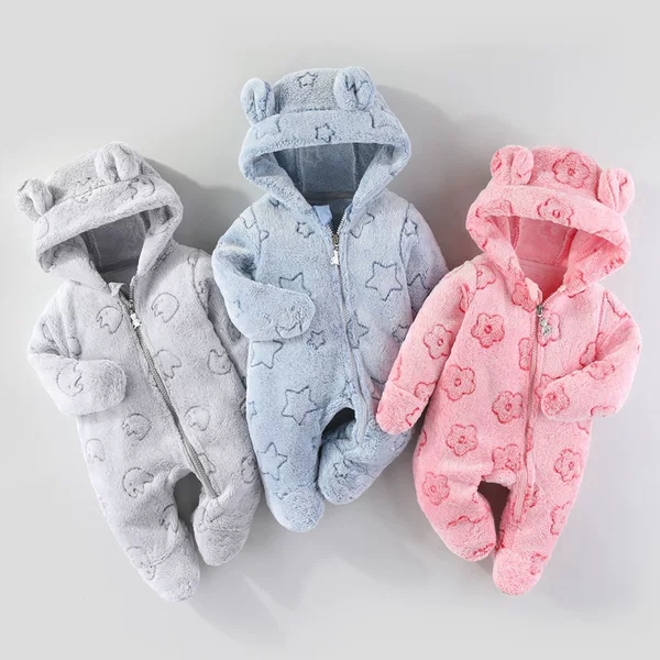 Cross-Border Newborn Clothes, Baby Jumpsuits, Fleece-Lined Spring and Autumn Outfits, Outdoor Wear, Baby Autumn and Winter Footed Rompers, Crawling Suits