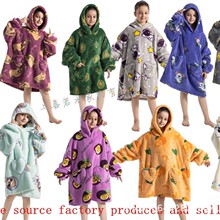 新款TV厂家防寒服懒人套头睡衣法兰绒保暖衣绒电视毯拥抱式帽衫