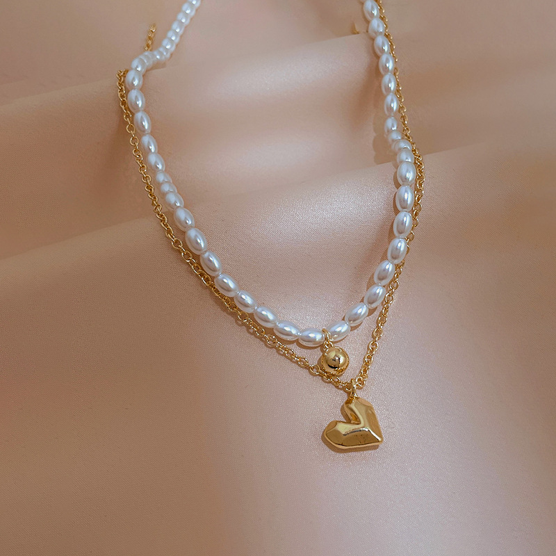 Fashion Heart Shape Alloy Pearl Plating Necklace display picture 4