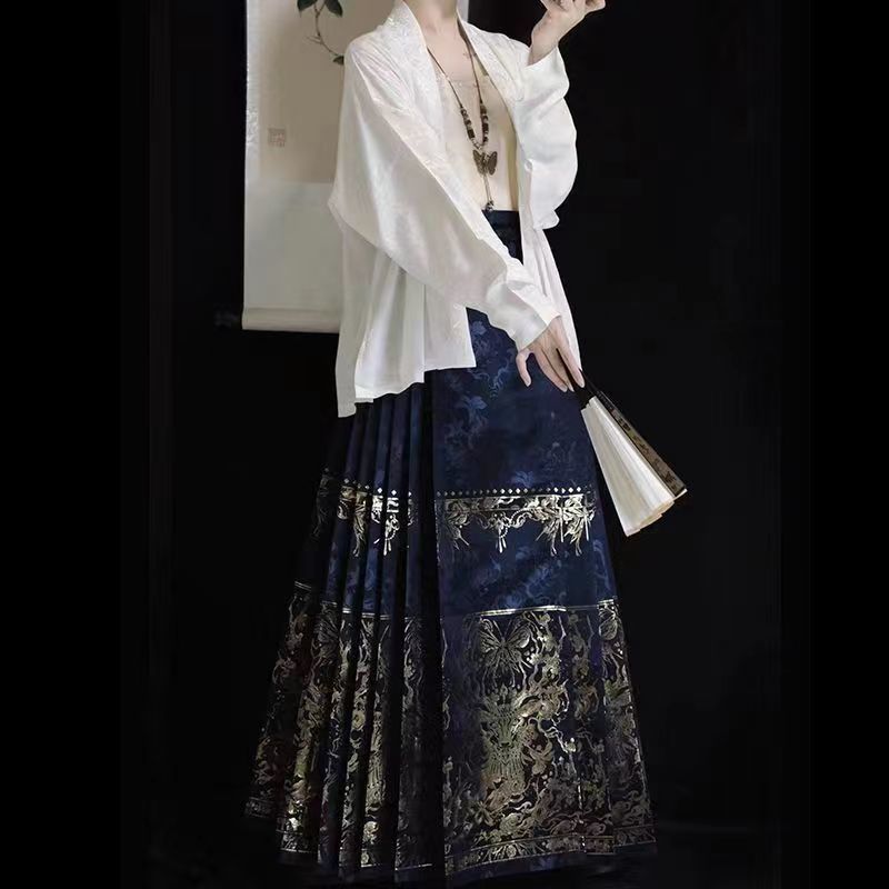 V5H大码胖mm新中式国风日常明制汉服上衣印花马面裙全套一整套|undefined