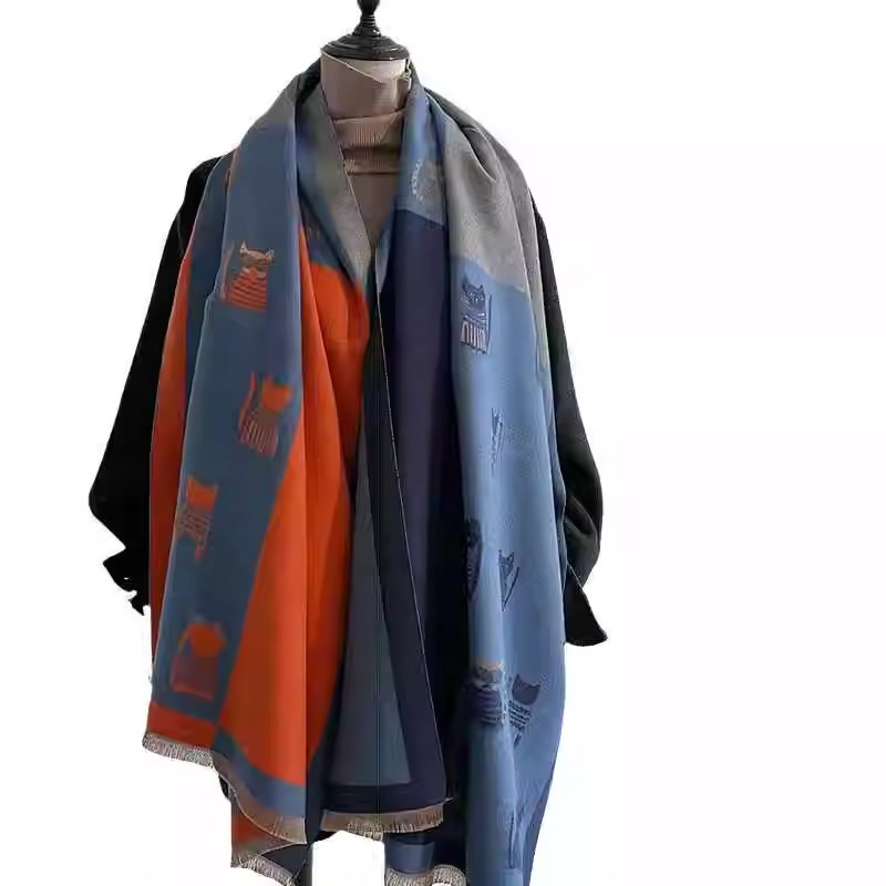 Nuova sciarpa in cashmere imitazione gatto da donna, autunno inverno, carina, versatile, spessa e calda, doppio uso come scialle e scaldacollo_voghion.com