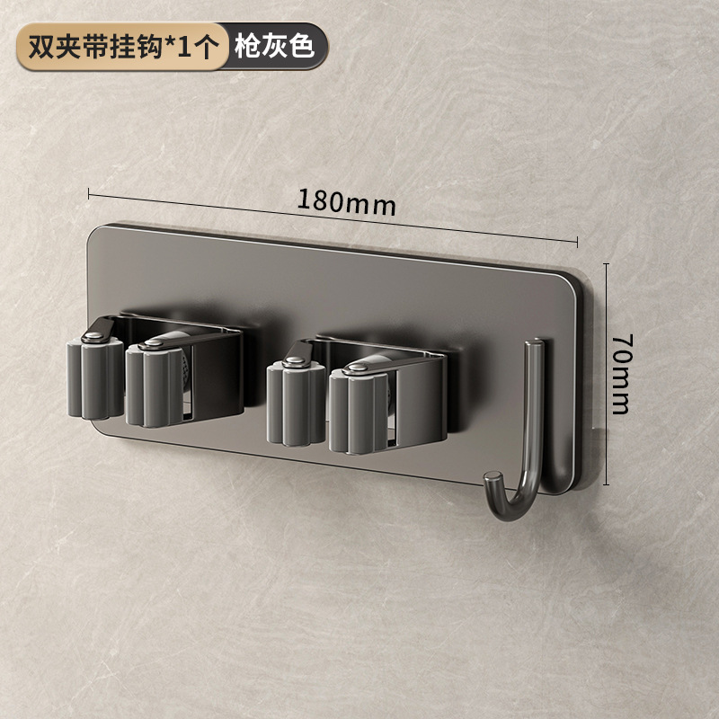ステンレス製モップクリップフックトイレ多目的モップホルダー穴なしほうきクリップ固定モップほうき収納棚|undefined