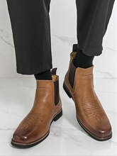 D 25931 Western Retro Embroidery Low Heel Chelsea Boots ����
