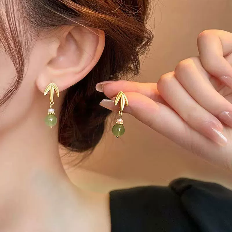 Earrings from pearl, silver needle, accessories, Chinese style, high-quality style, light luxury style, silver 925 sample