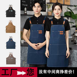 跨境外贸加厚新款帆布围裙工作服防水防油耐脏定制厂家批发亚马逊