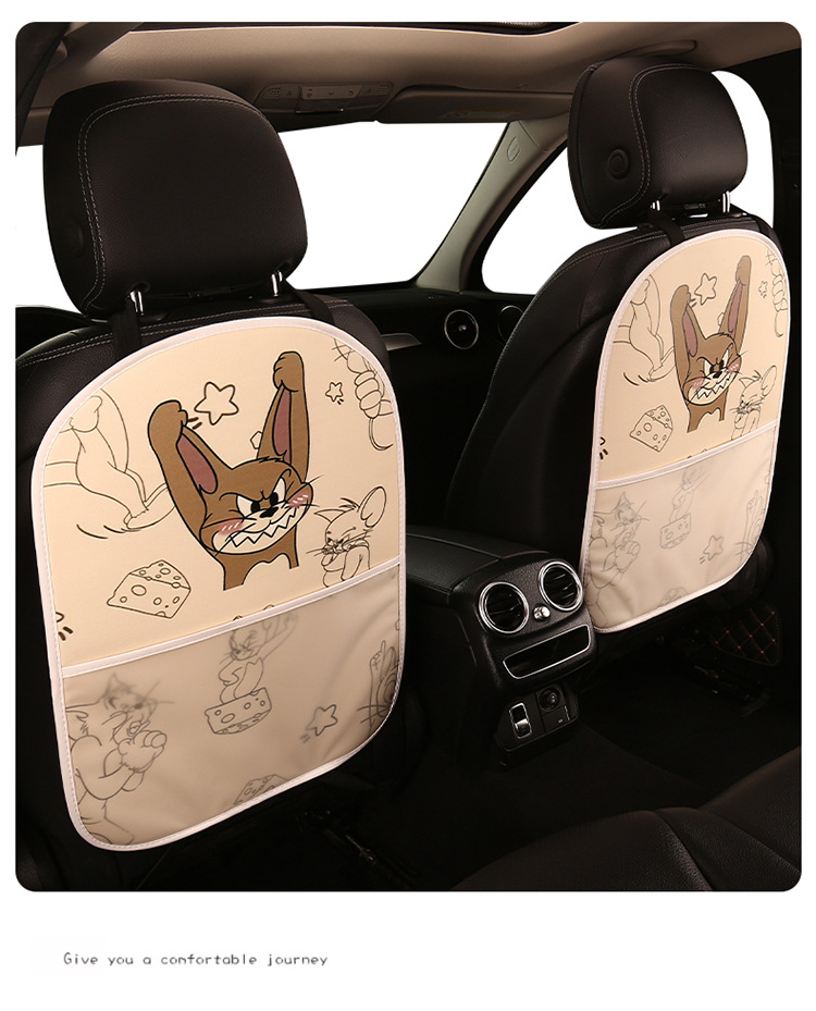 Tom and Jerry Cartoon Car Seat Back Anti-Kick Pad Car Seat Back Anti-Fouling Pad Anti-Dirty Pad with Storage Bag