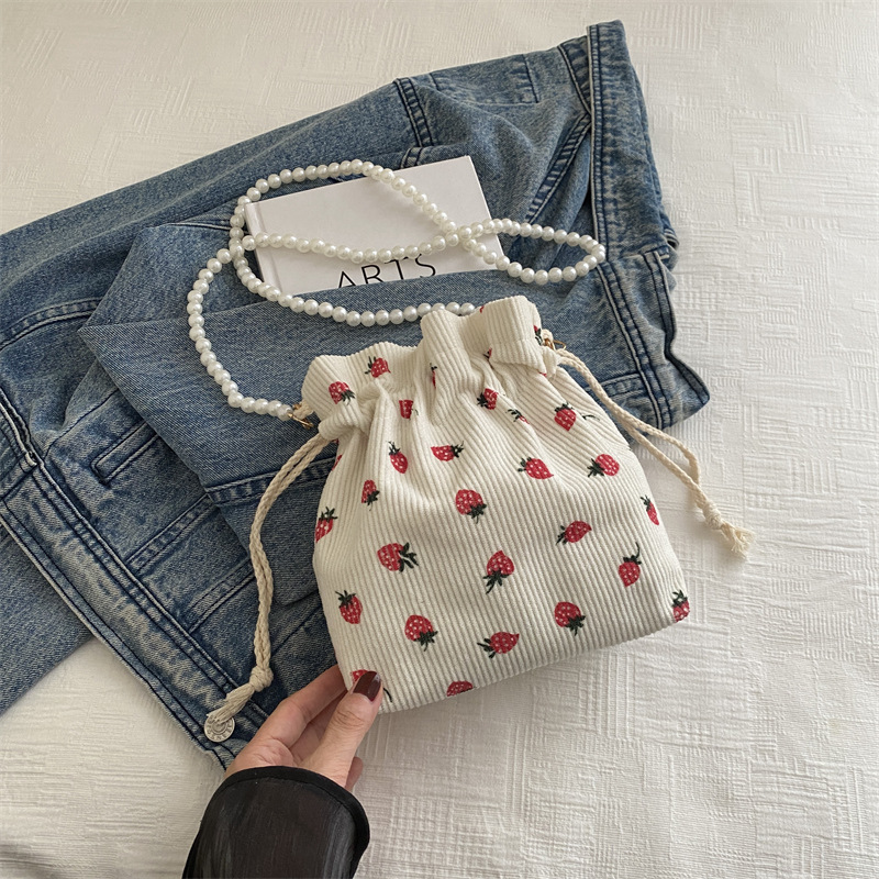 Dulce y lindo bolso de cubo de este año, popular cinturón de cuentas de velcro, exquisito estilo extranjero, bolso de hombro de mujer.