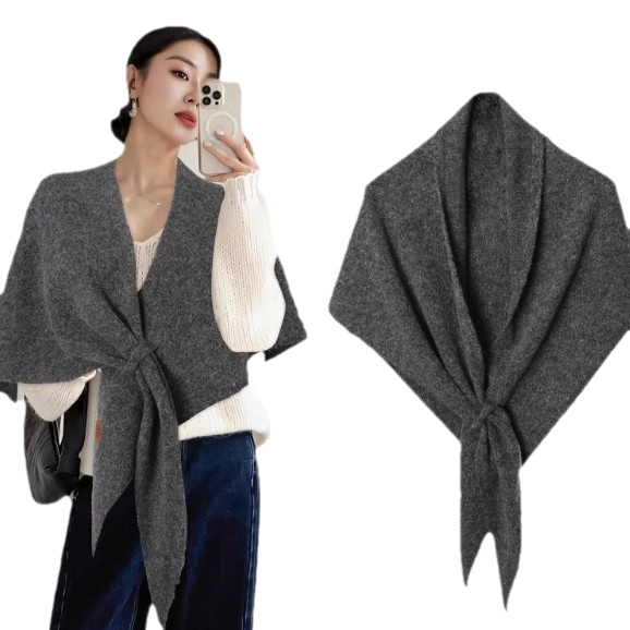 Cachecol triangular feminino em mistura de lã outono inverno_voghion.com