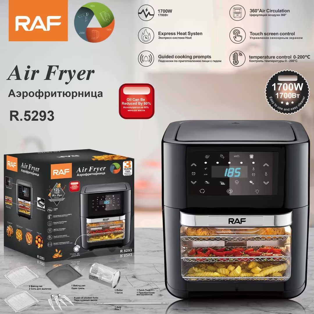 Funda de aire transfronteriza estándar europea RAF horno doméstico multifuncional con pantalla táctil inteligente de gran capacidad horno eléctrico visual 12L