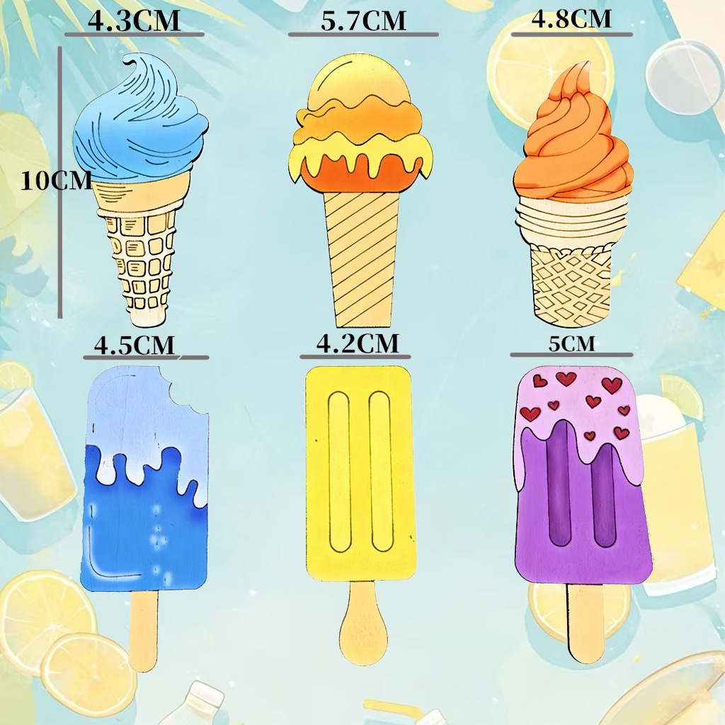 14 Verano de madera en blanco graffiti Tarjeta de madera decoración de helado pintura infantil helado artesanía de madera chip colgante image 2