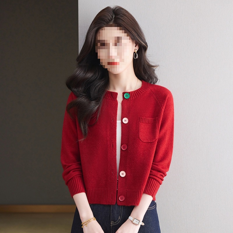 彩扣针织开衫女短款2025新款时尚洋气小个子上衣宽松显瘦毛衣外套|undefined