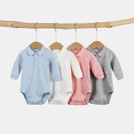 男童翻领包屁衣纯棉春秋宝宝三角哈衣周岁拍照婴儿打底白衬衣睡衣