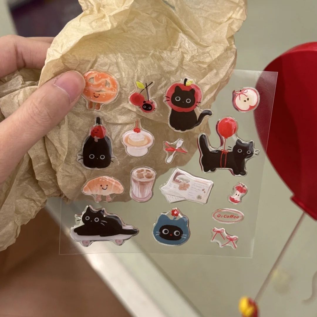 Pegatinas de bricolaje de gelatina estilo coreano ins pequeño gato negro Pegatinas de gelatina Cámara Teléfono móvil Computadora Pegatinas de gelatina Pegatinas de equipaje