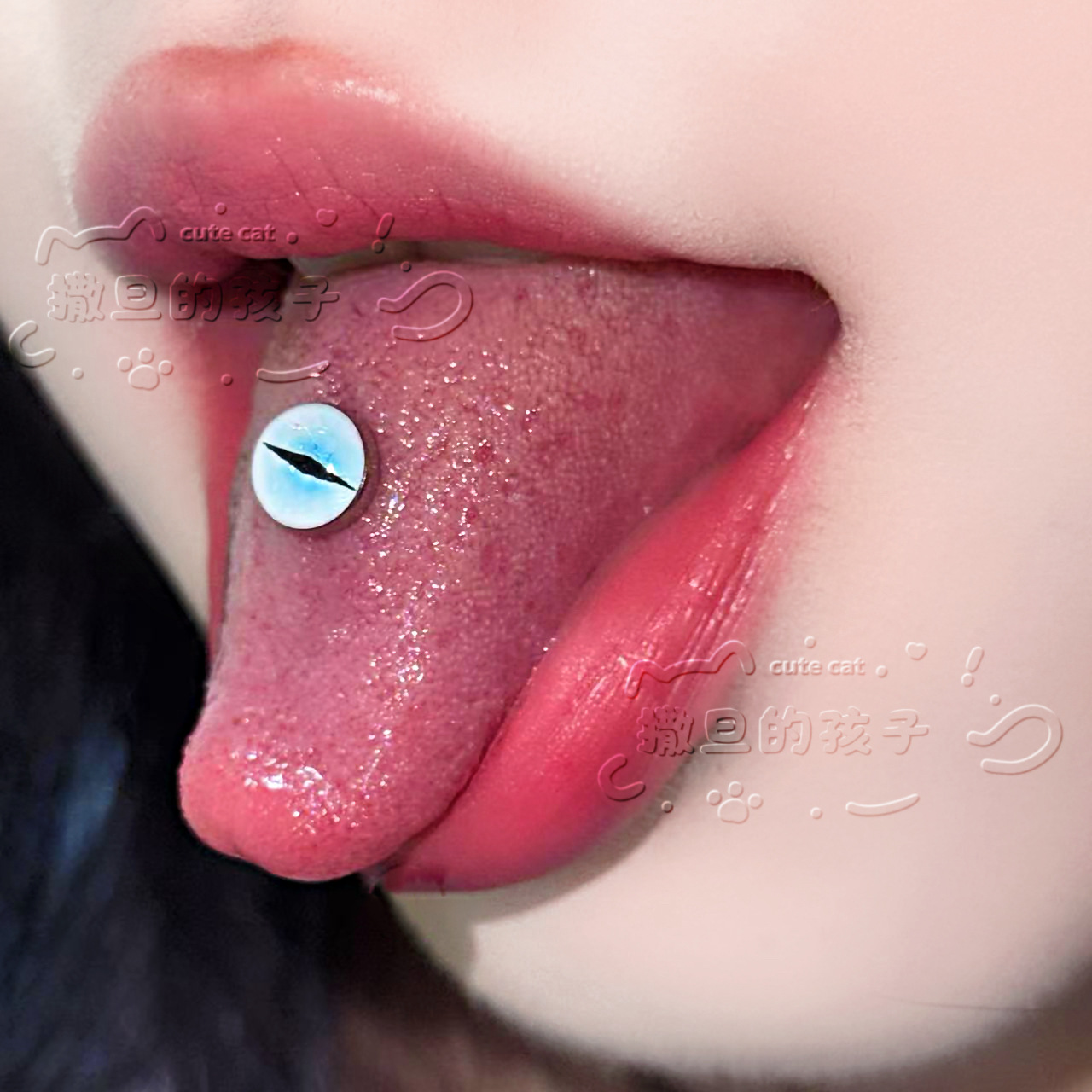 Satan's Children Cherry Blossom Tongue Barbell - Blue Sandwich 20mm 1.6mm Tongue Ring detail image 4