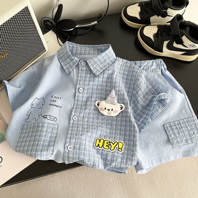 Dopamine Casual Plaid Fruit Pendant Short-Sleeve Shirt for Women, Stylish Summer Loose Lazy Style Blouse Top Dopamine Casual Plaid Fruit Pendant Short-Sleeve Shirt for Women, Stylish Summer Loose Lazy Style Blouse Top
