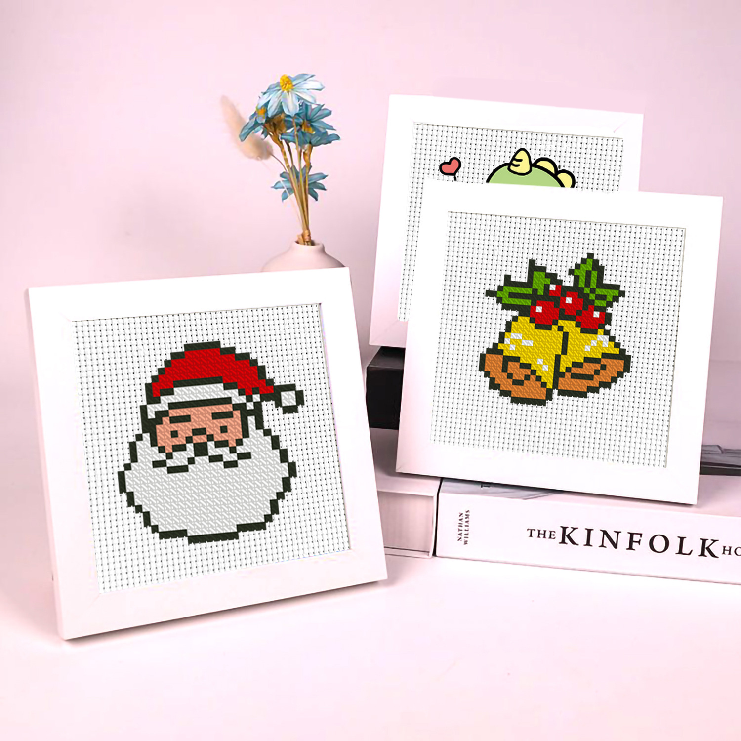 Nuevos productos transfronterizos impresión de tarjetas de Navidad dibujos animados simplista llavero bordado de cruz paquete de material DIY image 1