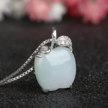 批发天然缅甸翡翠A货 925银镶嵌平安果翡翠吊坠饰品
