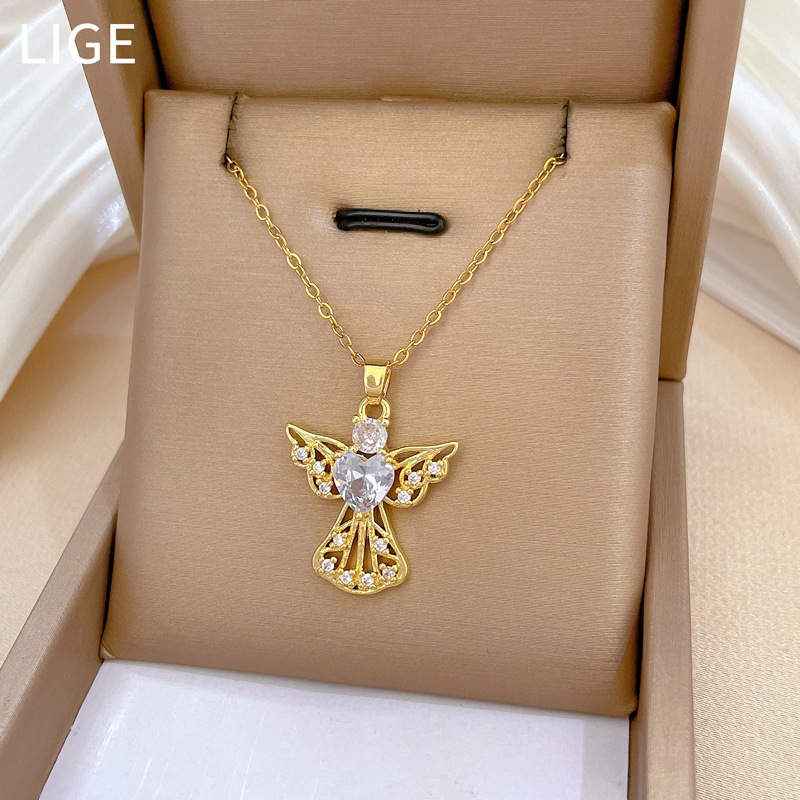 Collier ras de cou ange en diamant acier titane luxueux_voghion.com