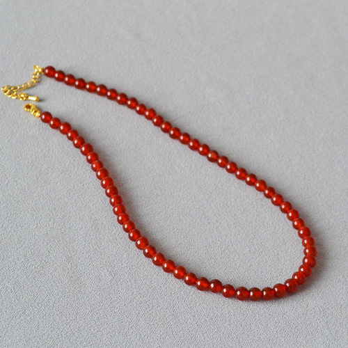 New Chinese style national wind ice through red agate real stone string pearl simple elegant woman temperament necklace clavicle chain wholesale 
