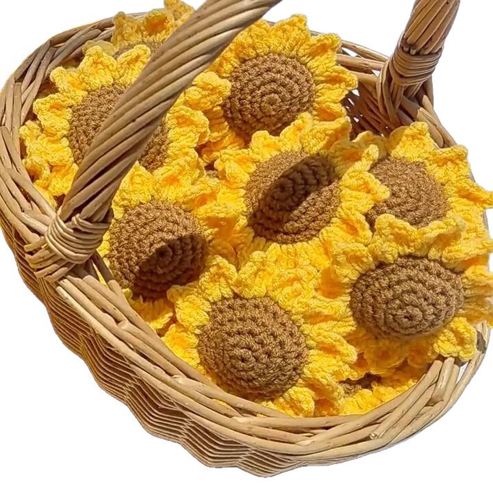 完成品卸売手作りウールかぎ針編み永遠の花ひまわりヘッド模擬花束ギフトアクセサリー半完成品|undefined