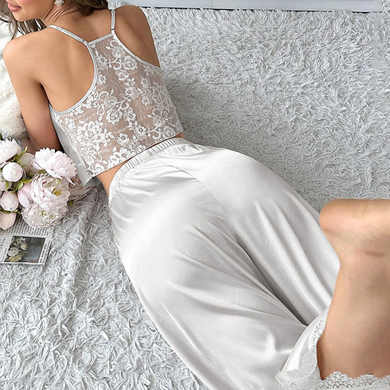 Amazon Europa y América verano transfronterizo nuevo estilo pijamas casuales pantalones de tirantes de mujer ropa de hogar sexy de encaje se puede usar afuera