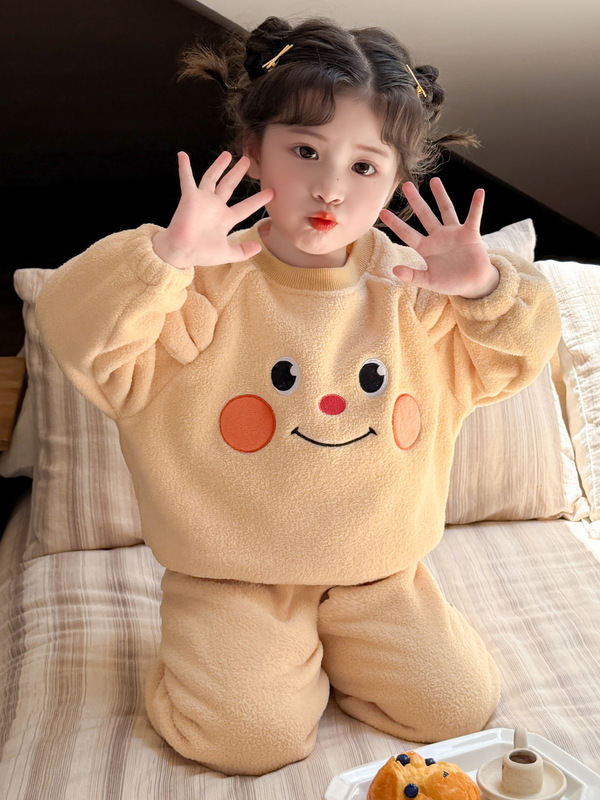 女童加绒睡衣套装秋冬装法兰绒可爱家居服女孩宝宝两件套2025新款|undefined