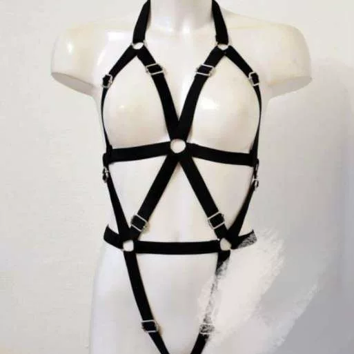 Elastic harness, white black red set handmade