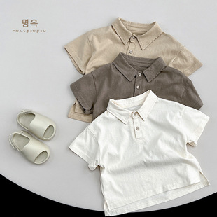 Детская хлопковая футболка с коротким рукавом для мальчиков, летняя футболка polo, топ, в корейском стиле