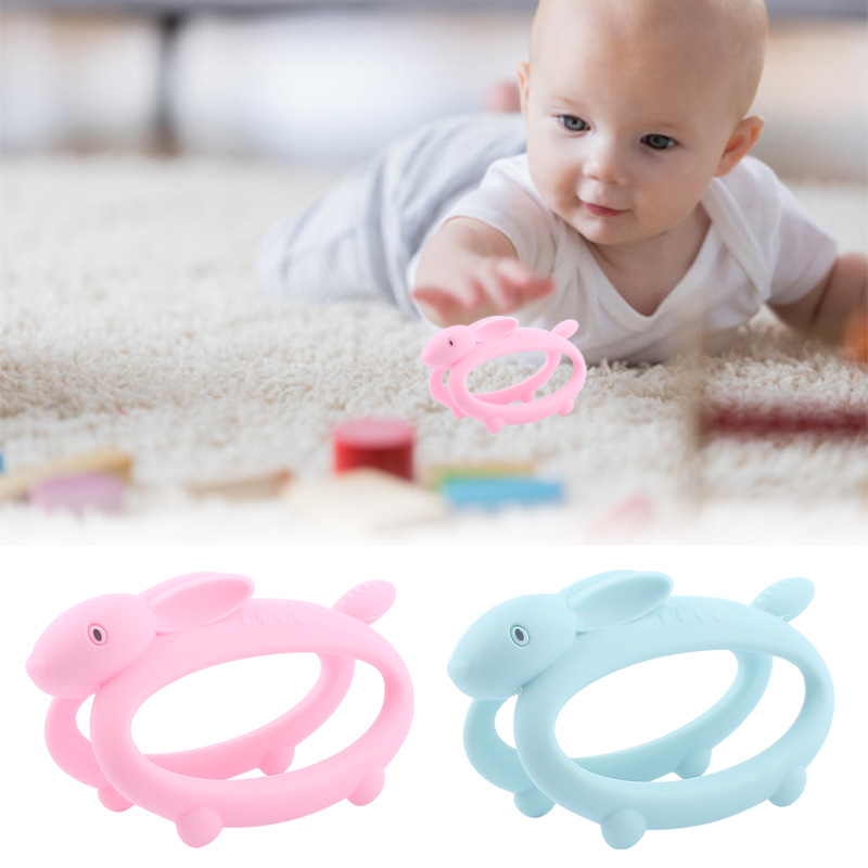 Nuevo bebé de dibujos animados animal mordedor creativo bebé de silicona conejo mordedura gel molar juguete AliExpress