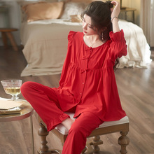 睡衣女春秋季纯棉长袖2024年新款女款家居服红色本命年妈妈套装