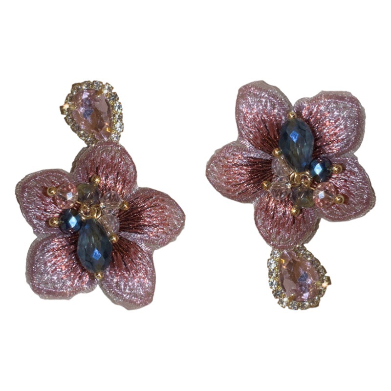 Aguja de plata, diamantes asimétricos, gotas de agua, cuentas de vidrio, pendientes de flores, pendientes exagerados de alta calidad, pendientes dulces, mujeres