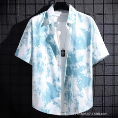 夏香港スタイルルーズ半袖花柄シャツメンズハワイアンタイシーサイドビーチシャツ