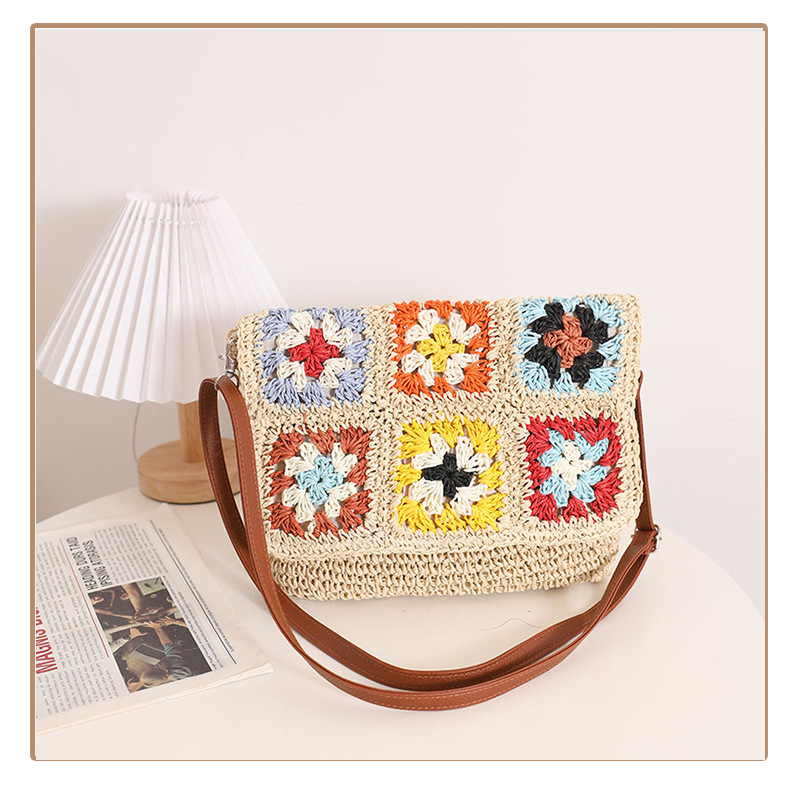 Women's Medium Straw Color Block Vintage Style Classic Style Square Magnetic Buckle Straw Bag display picture 3