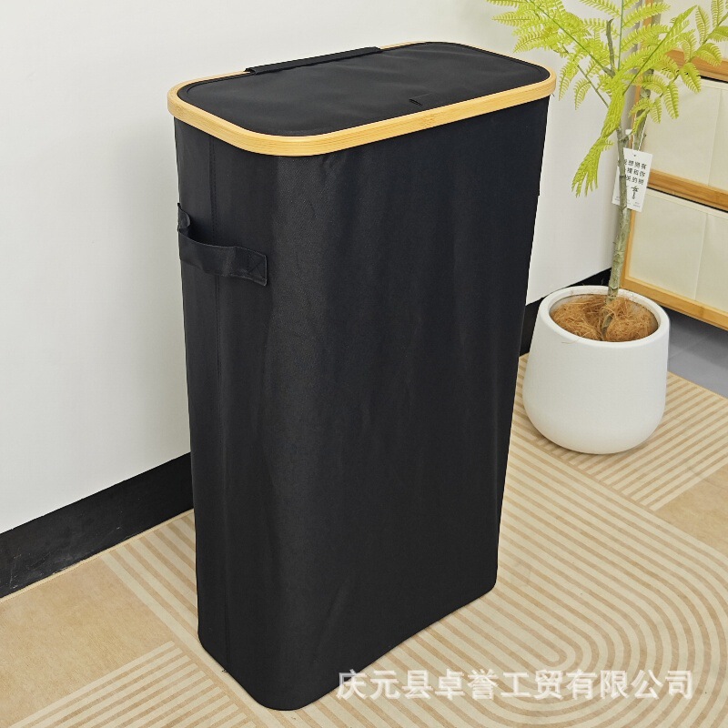 跨境带盖脏衣篓防水布艺大容量楠竹洗衣篮收纳筐脏衣桶玩具置物筐|undefined