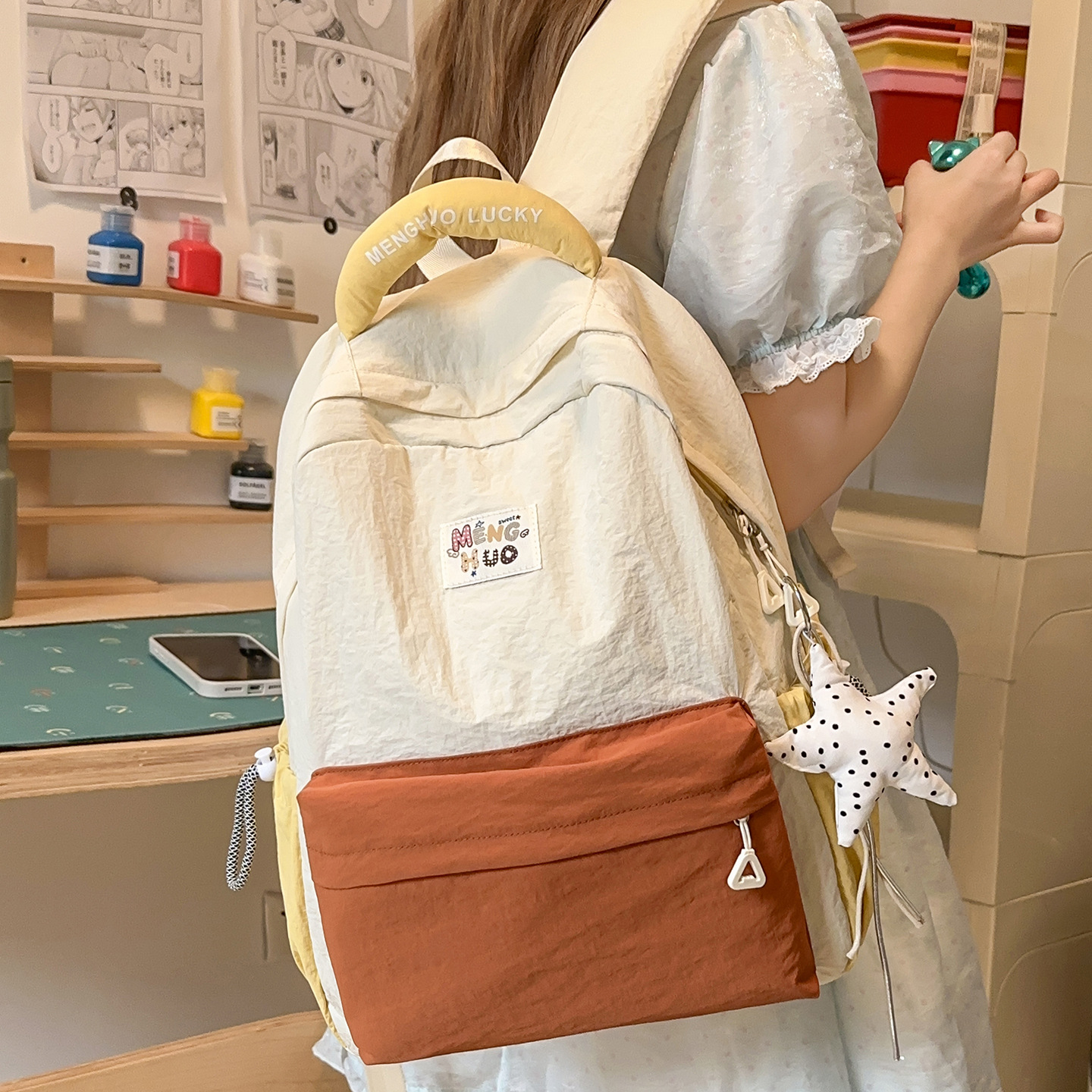 Cross-Border Forest-Style Cute and Stylish Nylon Color-Blocking Large-Capacity Backpack for Middle School Students in Grades 1-6