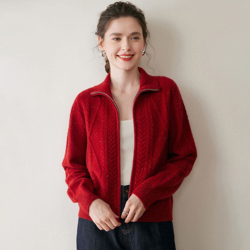 Ala Lan Cashmere Cardigan 2025 Autumn and Winter New Women's Rhombus Bottoming Shirt Gentle Style Short Zipper Jacket