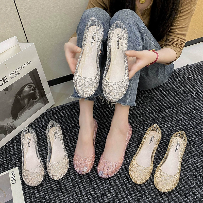 Женские сандалии на танкетке для внешней торговли, летняя мода, дышащие сабо с открытым носком, нескользящие пляжные прозрачные туфли на мягкой подошве