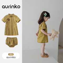 女童改良旗袍夏季小童夏款兒童連衣裙套裝夏裝洋氣周歲女寶寶禮服