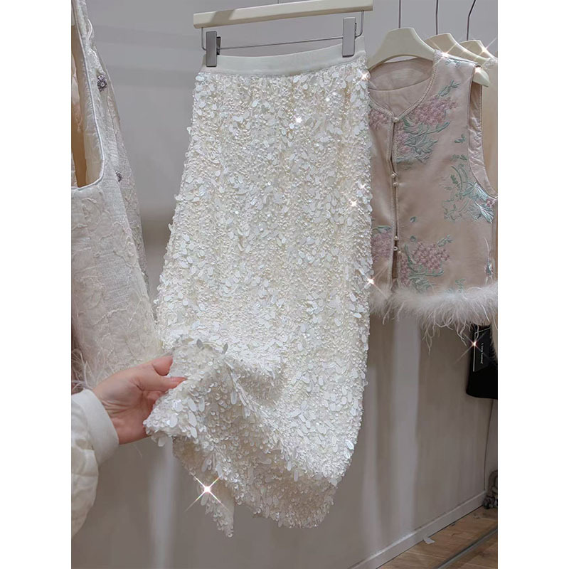 Starfall Shallow 25 Autumn/Winter Improved Design High-Waisted Niche Skirt with Elegant Chinese Style and High-End Sequin Skirt