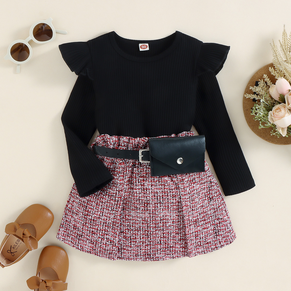 3 Piece Set Quantity Street Occasion Elegant Solid Color Cotton Blend Girls Clothing Sets