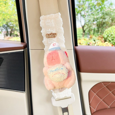 Seat belt shoulder pad shoulder guard universal car anti-collar - holding-capibala-1-puff-shoulder-pad-pink