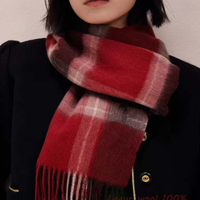100%羊毛格子围巾女 高档送礼披肩 生日礼物氛围感纯羊毛围脖批发