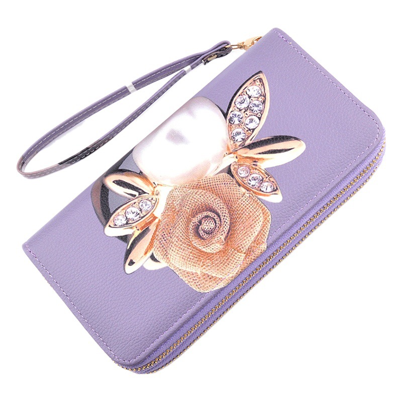 New double zipper hand wallet ladies long soft wallet fashion printing large capacity double wallet mobile phone bag