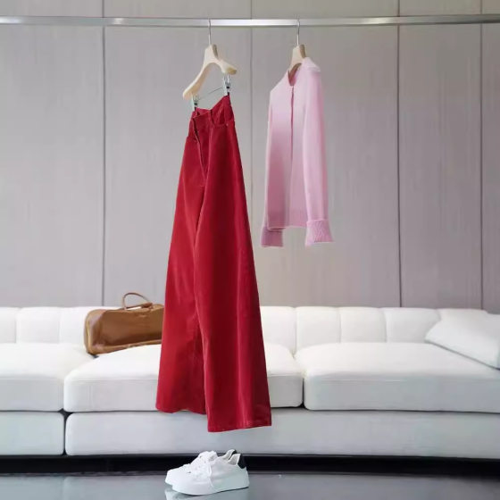 Clothes record popular big B_p blood orange red_corduroy wide leg straight bell pants a generation of hair
