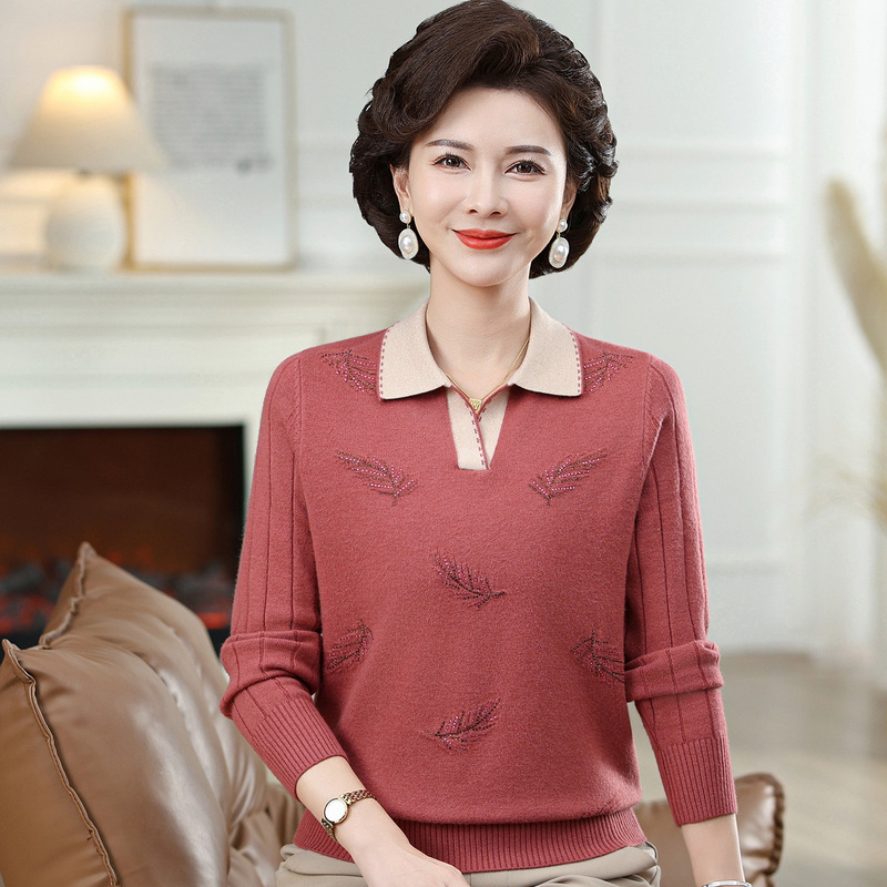 中年妈妈秋装2025新款上衣春秋针织打底衫中老年女装洋气薄款毛衣|undefined